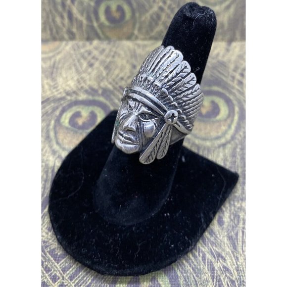 Vintage Native American Chief Biker 1985 ring by G&S Silver Side 8